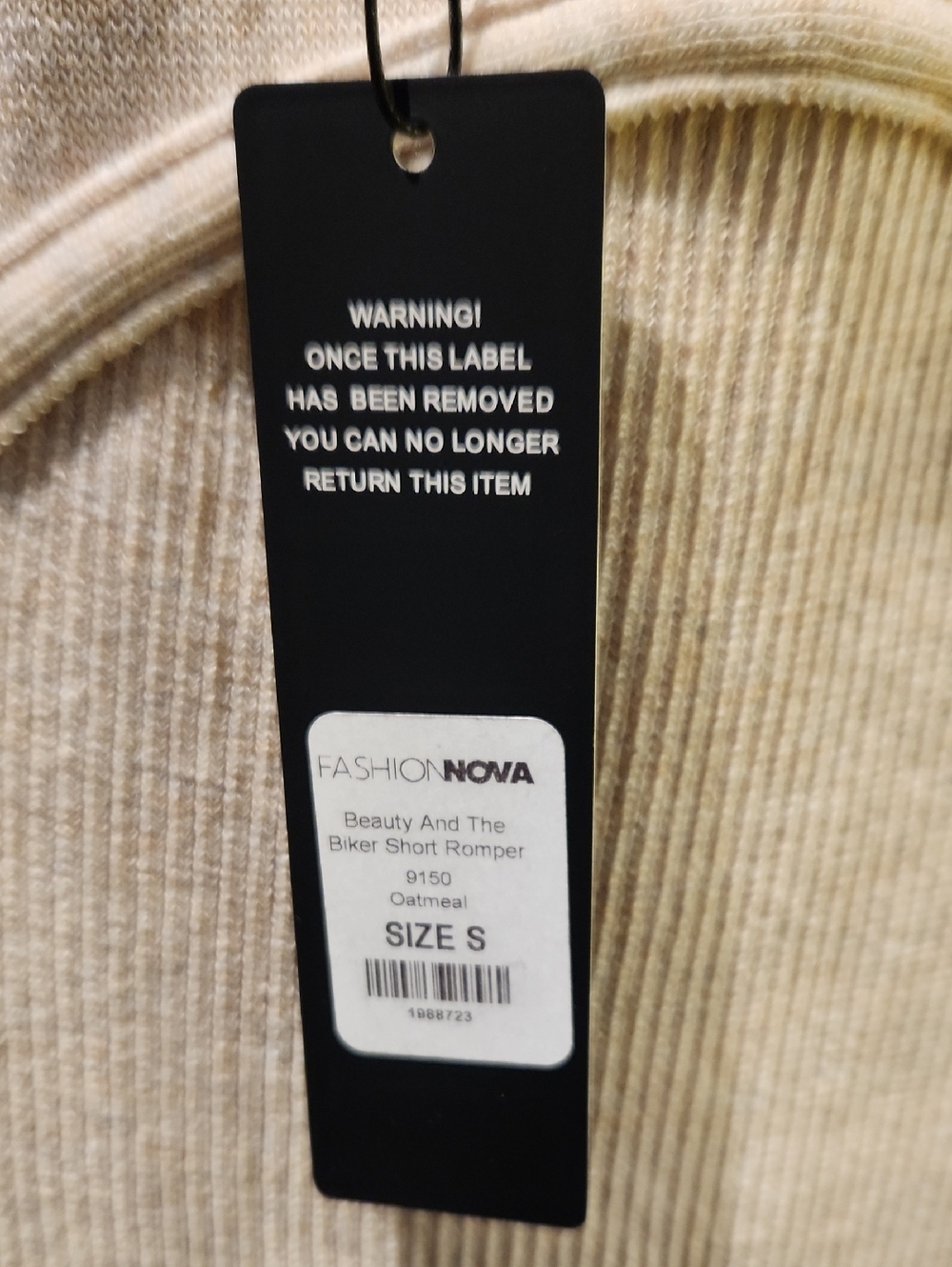 NWT Fashion Nova Oatmeal Ribbed Biker Short Romper SZ S - Picture 2 of 7
